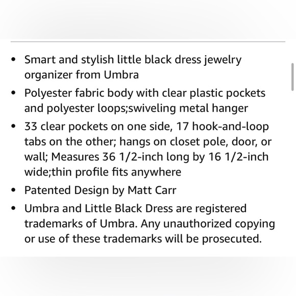 UMBRA Little Black Dress Jewelry Organizer. - Picture 10 of 10